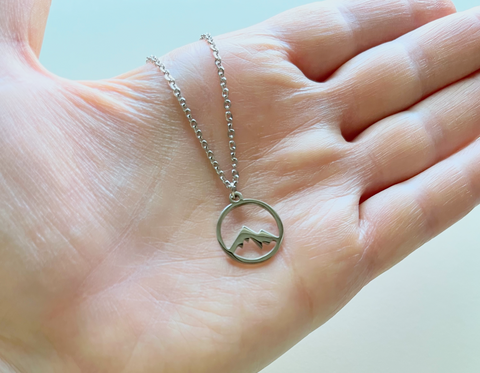 Mountain Charm Pendant Necklace with Initial Disc