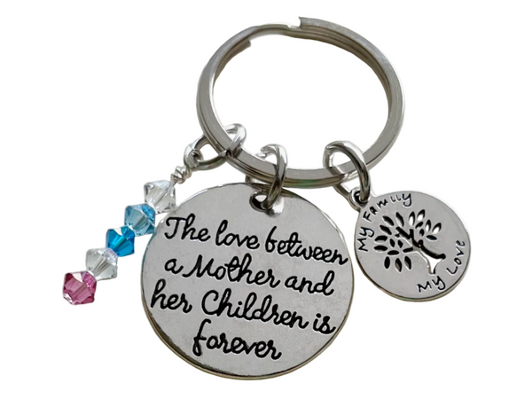 Custom Mother & Her Children Keychain with Family Birthstone Crystals & My Family My Love Tree Charm, Gift for Mom