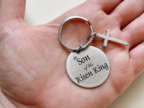 Son of the Risen King Disc with Cross Charm Keychain, Religious Keychain Gift, Christian Keychain