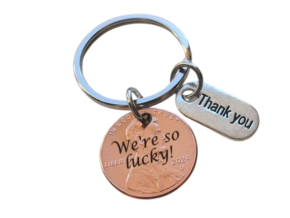 Employee, Teacher or Volunteer Appreciation Gift • Penny Engraved "We're so Lucky" with Thank You Charm by JewelryEveryday
