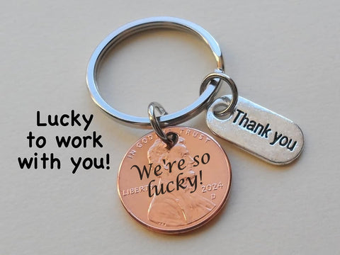 Employee, Teacher or Volunteer Appreciation Gift • Penny Engraved "We're so Lucky" with Thank You Charm by JewelryEveryday