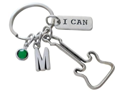 Custom Guitar Player Charm Keychain with a Guitar Shaped Charm, I Can Charm & Letter Charm