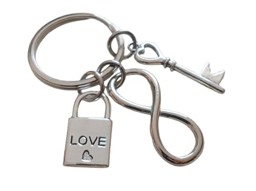 Infinity Charm Keychain with Key & Love Lock Charm; Couples Keychain