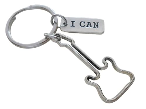 Guitar Player Charm Keychain with a Guitar Shaped Charm and I Can Charm