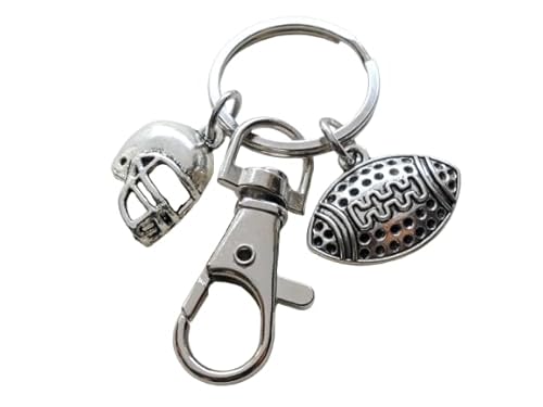 Football Charm Keychain with Football Charm, Helmet Charm & Swivel Clasp; Football Team Player Keychain