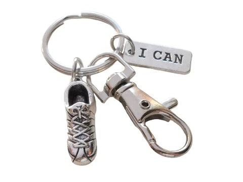 Track or Cross Country Runner Keychain with Running Shoe Charm, I Can, and Swivel Clasp, Personalized Options