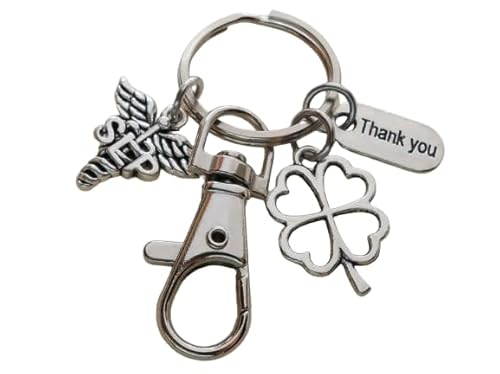 Speech Therapist Appreciation Keychain, Speech Language Pathologist Keychain with Clover Charm, SLP Medical Charm, Thank You Charm, and Swivel Clasp