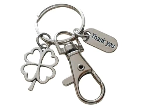 Clover Charm Keychain with Swivel Clasp and Thank You Charm, Employee Appreciation Gift, Volunteer Thank you Gift