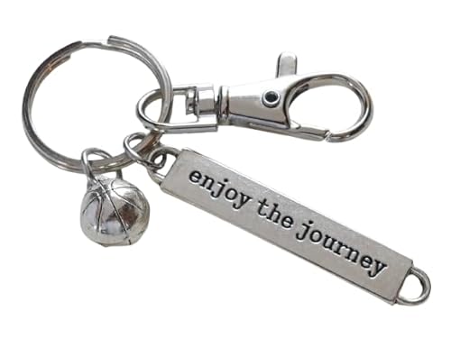 Basketball Player or Team Coach Keychain with Basketball Charm, Enjoy the Journey Charm & Swivel Clasp