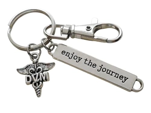Doctor of Veterinary Medicine Keychain, Veterinarian Student Pet & Animal Care Medical Professional Keychain; DVM, Enjoy the Journey Charm, & Swivel Clasp Keychain