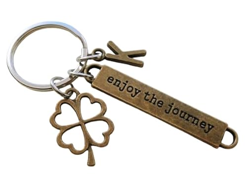 Custom Clover Charm Keychain with Enjoy the Journey Charm & Letter Charm, Good Luck Charm Keychain