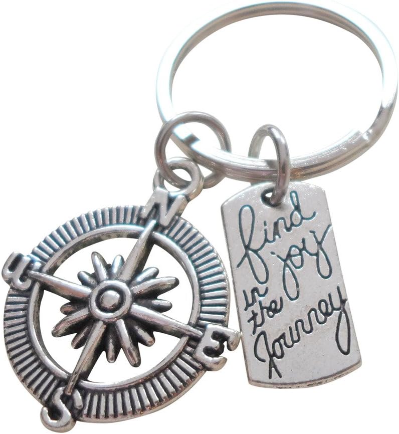 Find Joy in the Journey Open Compass Keychain - Graduation Gift Keychain, Couples Gift Keychain