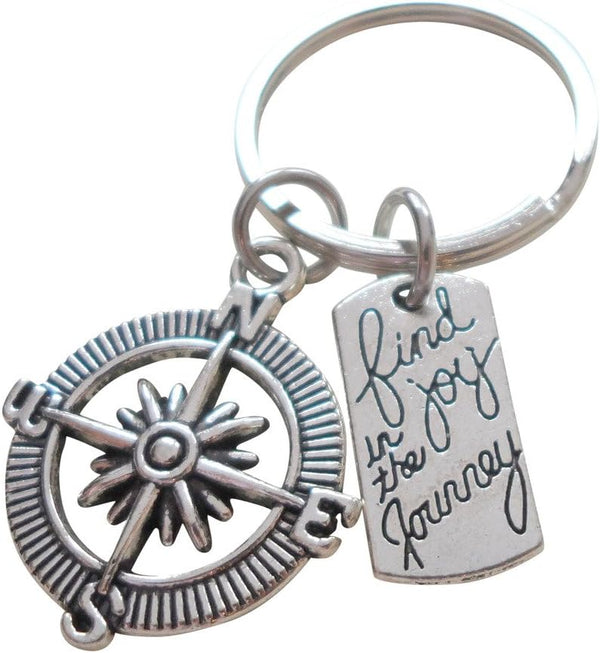 Find Joy in the Journey Open Compass Keychain - Graduation Gift Keychain, Couples Gift Keychain