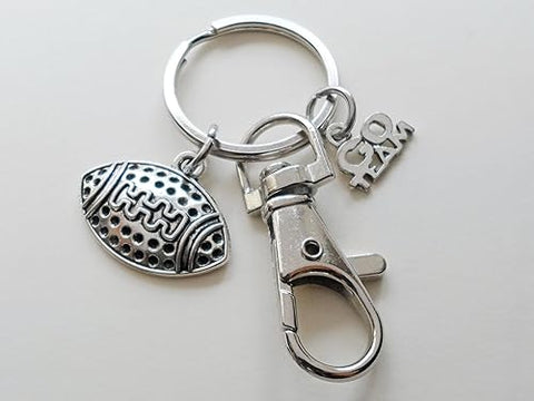 Football Charm Keychain with Go Team Charm & Swivel Clasp; Football Team Player Keychain