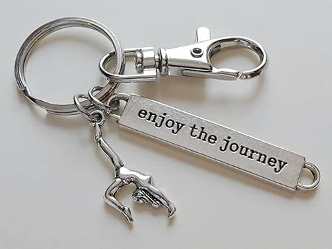Gymnastics Keychain with Gymnast Charm, Enjoy the Journey Charm, and Swivel Clasp; Gymnast or Coach Keychain
