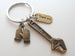 Bronze Wrench & Work Gloves Charm Keychain with Thank You Charm; Builders, Construction Team, Plumber Keychain, Employee Thank You Keychain