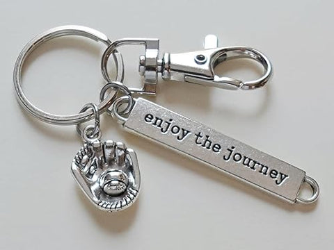 Baseball or Softball Keychain with Baseball Mitt Charm, Enjoy the Journey Charm, and Swivel Clasp, Team Player Keychain