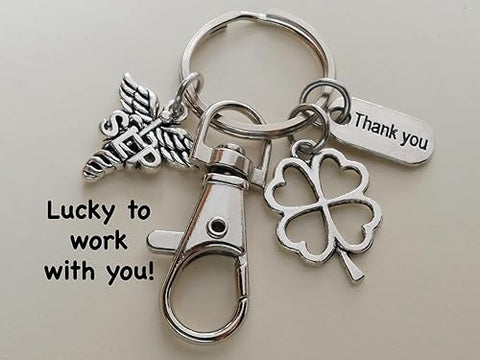 Speech Therapist Appreciation Keychain, Speech Language Pathologist Keychain with Clover Charm, SLP Medical Charm, Thank You Charm, and Swivel Clasp