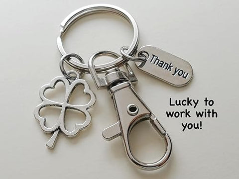 Clover Charm Keychain with Swivel Clasp and Thank You Charm, Employee Appreciation Gift, Volunteer Thank you Gift