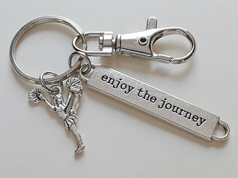 Cheerleader Charm Keychain with Cheerleader Charm, Enjoy the Journey Charm & Swivel Clasp, Cheerleading School Team Keychain, Cheer Team Keychain