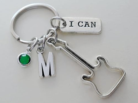 Custom Guitar Player Charm Keychain with a Guitar Shaped Charm, I Can Charm & Letter Charm