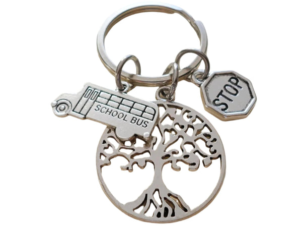 School Bus Driver Appreciation Keychain with School Bus Charm & Stop Sign Charm, Thank You Keychain