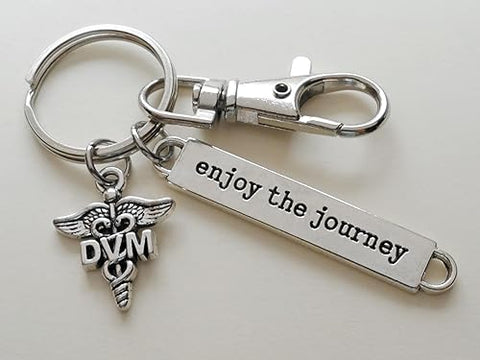 Doctor of Veterinary Medicine Keychain, Veterinarian Student Pet & Animal Care Medical Professional Keychain; DVM, Enjoy the Journey Charm, & Swivel Clasp Keychain