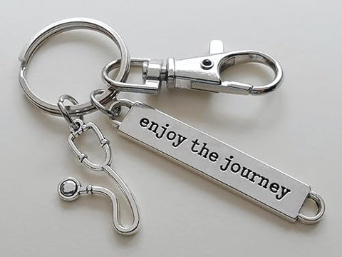 Medical Charm Keychain with Stethoscope Charm, Enjoy the Journey & Swivel Clasp; Doctor Office or Hospital Staff Keychain, Student Keychain