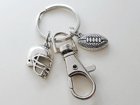 Football Charm Keychain with Small Football Charm, Helmet Charm & Swivel Clasp; Football Team Player Keychain