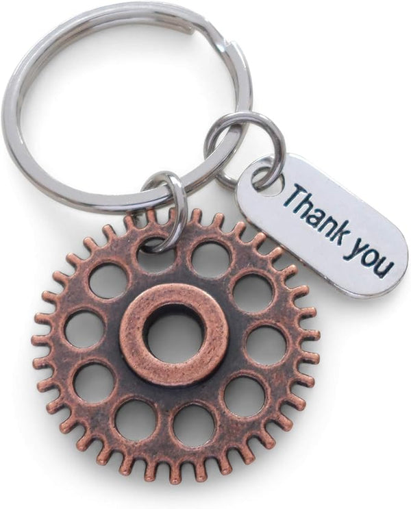 Employee Appreciation Gifts • Copper Gear Keychain by JewelryEveryday w/ "Thanks for being an essential part of our team!" Card