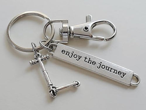 Scooter Charm & Enjoy the Journey Charm Keychain with Swivel Clasp, Coach or Graduate Keychain