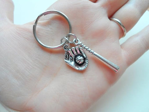 Baseball Bat and Mitt Keychain and Year Charm - Glad to Have You on Our Team Keychain