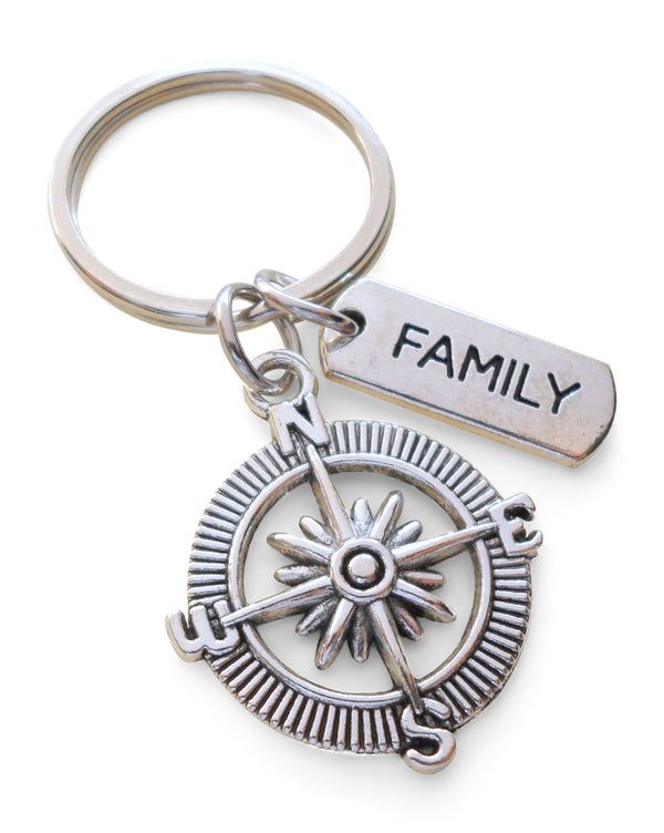 Compass & Family Charm Keychain, Family Gift, Family Reunion Gift