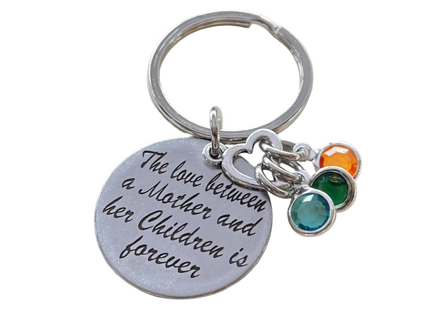 Personalized Mother and Her Children Keychain with Birthstone Charms, Gift for Mom