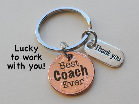 Coach Appreciation Gift • Thank You Penny Keychain with "Best Coach Ever" Engraving and Sport Charm Option | Jewelry Everyday