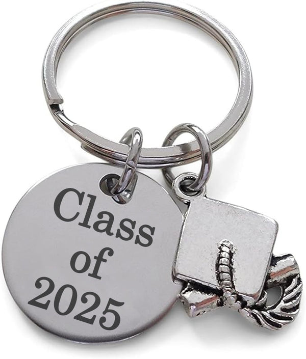 Class of 2025 or 2026 Keychain with Graduation Cap Charm, Graduation Gift Keychain for Graduate