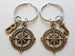 Personalized & Matching Couples/Friends Compass Keychains with Customizable Letter Charms
