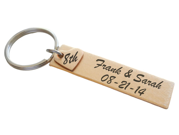 Custom Engraved Bronze Tag with Heart Keychain, Anniversary Gift Keychain, Personalized Engraved Keychain