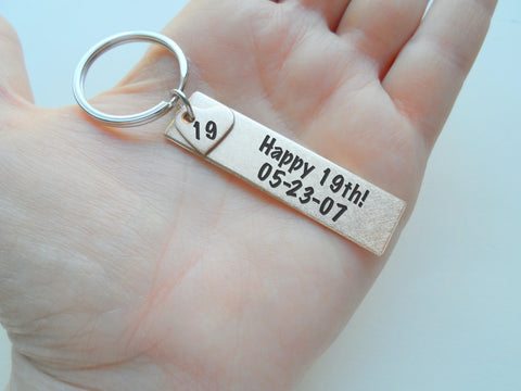 Custom Engraved Bronze Tag with Heart Charm Keychain, Anniversary Gift Keychain, Personalized Engraved Keychain