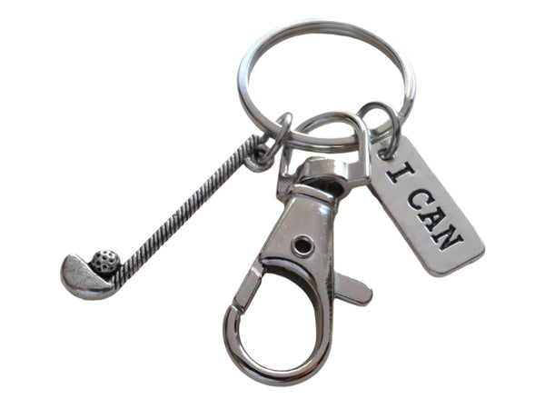 Golf Keychain with Golf Club Charm, I Can Charm, and Swivel Clasp, Golfer or Coach Keychain