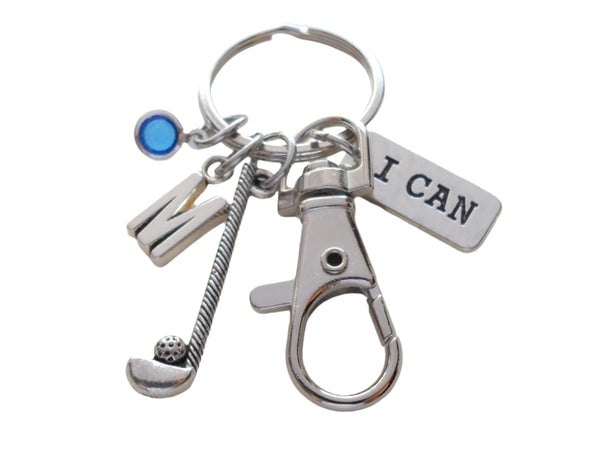 Golf Keychain with Golf Club Charm, I Can Charm, Swivel Clasp & Personalized Charms, Golfer or Coach Keychain