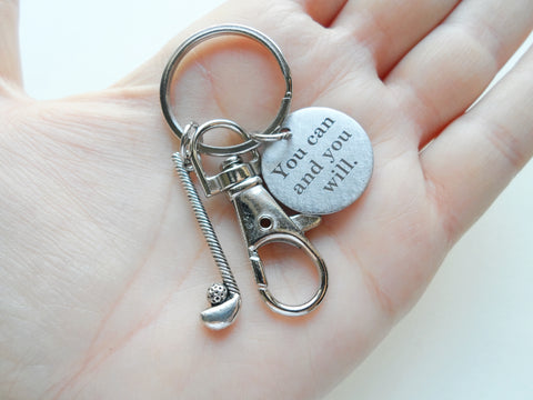 Golf Keychain with Golf Club Charm, Swivel Clasp & Custom Engraved Disc, Golfer or Coach Keychain