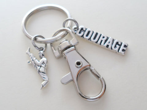 Martial Arts Keychain with Kicking Student Charm, Courage Charm, Swivel Clasp, Karate, and Personalized Charm Options, Taekwondo or Coach Keychain