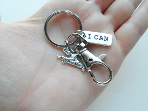 Martial Arts Keychain with Kicking Student Charm, I Can Charm, and Swivel Clasp, Karate, Taekwondo or Coach Keychain