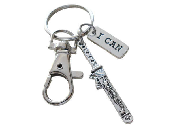 Samurai Sword Charm Keychain with I Can Tag Charm & Swivel Clasp