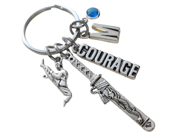 Martial Arts Keychain with Samurai Sword Charm, Courage Charm, Kicking Student, Karate, and Personalized Charm Options, Taekwondo or Coach Keychain