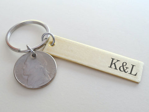 Custom Engraved Brass Tag Keychain with Nickel, 21 Year Anniversary Gift, Personalized Keychain