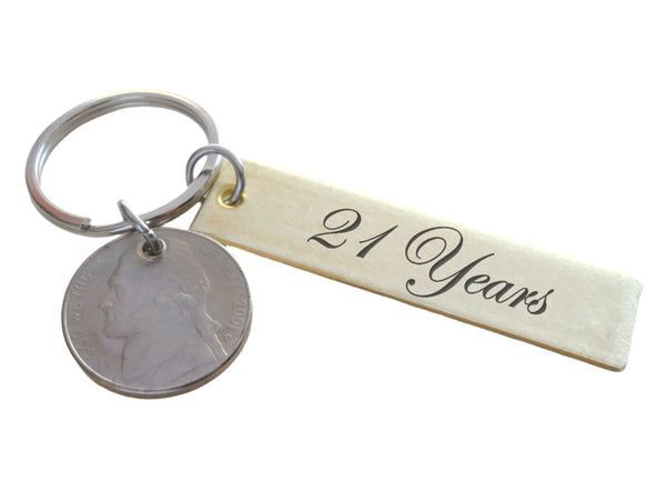 Custom Engraved Brass Tag Keychain with Nickel, 21 Year Anniversary Gift, Personalized Keychain