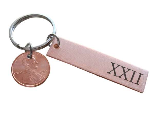 Custom Engraved Copper Tag Keychain with Penny, Couples Anniversary Gift, Husband, Wife, Boyfriend, Girlfriend Key Chain