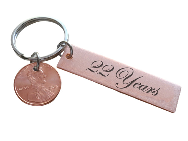 Custom Engraved Copper Tag Keychain with Penny, Couples Anniversary Gift, Husband, Wife, Boyfriend, Girlfriend Key Chain